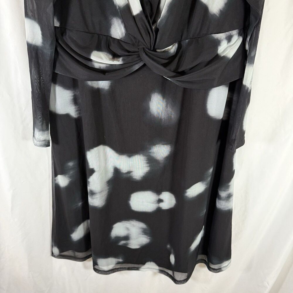 New Ulla Popken Midi Dress Women's 16/18 Black Sheer Sleeve VNeck Long Sleeve - Picture 3 of 10